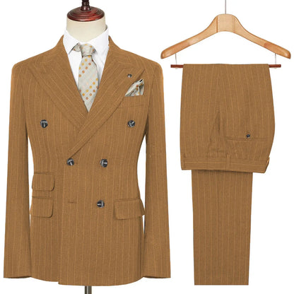 Vintage Winter Tweed Suits High-Quality Striped Tweed Men Suits Design Costume Homme Smart Business Formal Wedding Suit 2 Pieces