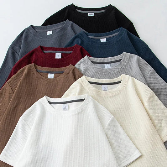 Loose Casual Short Sleeve T-Shirt round Neck Back Cover Collar Unisex Summer Japanese Style  Color Half Shirt Tagkita