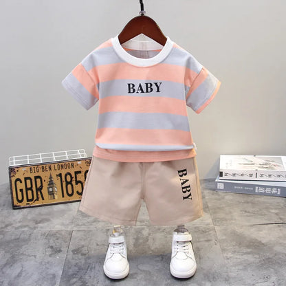 Summer Boys Clothes Children Cotton Strips Causal T Shirts Shorts 2Pcs/set Infant Outfit Kids Toddler Tracksuits 0-5 Years