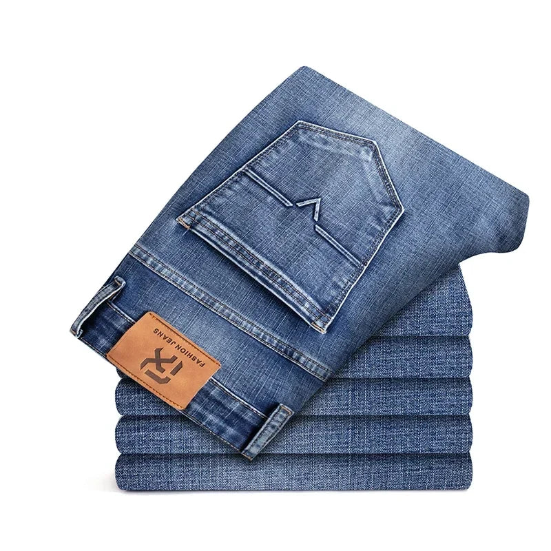 New Men's Slim Straight Elastic Jeans Fashion Business Casual Comfortable Soft Denim Trousers High Quality Mens Designer Clothes