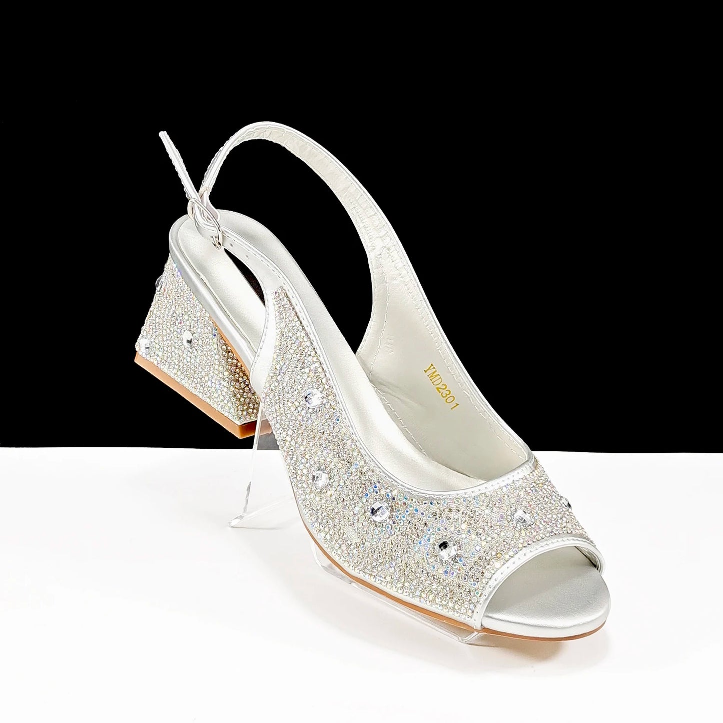 2024 Rhinestone Design INS Hot Sale New Arrivals African Shoes and Bag Set in Green Color Open Toe Comfortable Women Heels