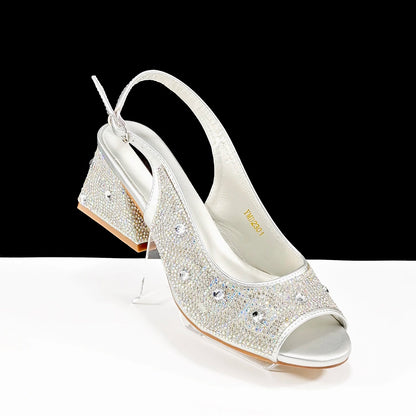 2024 Rhinestone Design INS Hot Sale New Arrivals African Shoes and Bag Set in Green Color Open Toe Comfortable Women Heels