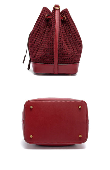 Women's Bucket Bag Spring New Fabric Splicing Design Handbag Vacation Style Women's Shoulder Bag
