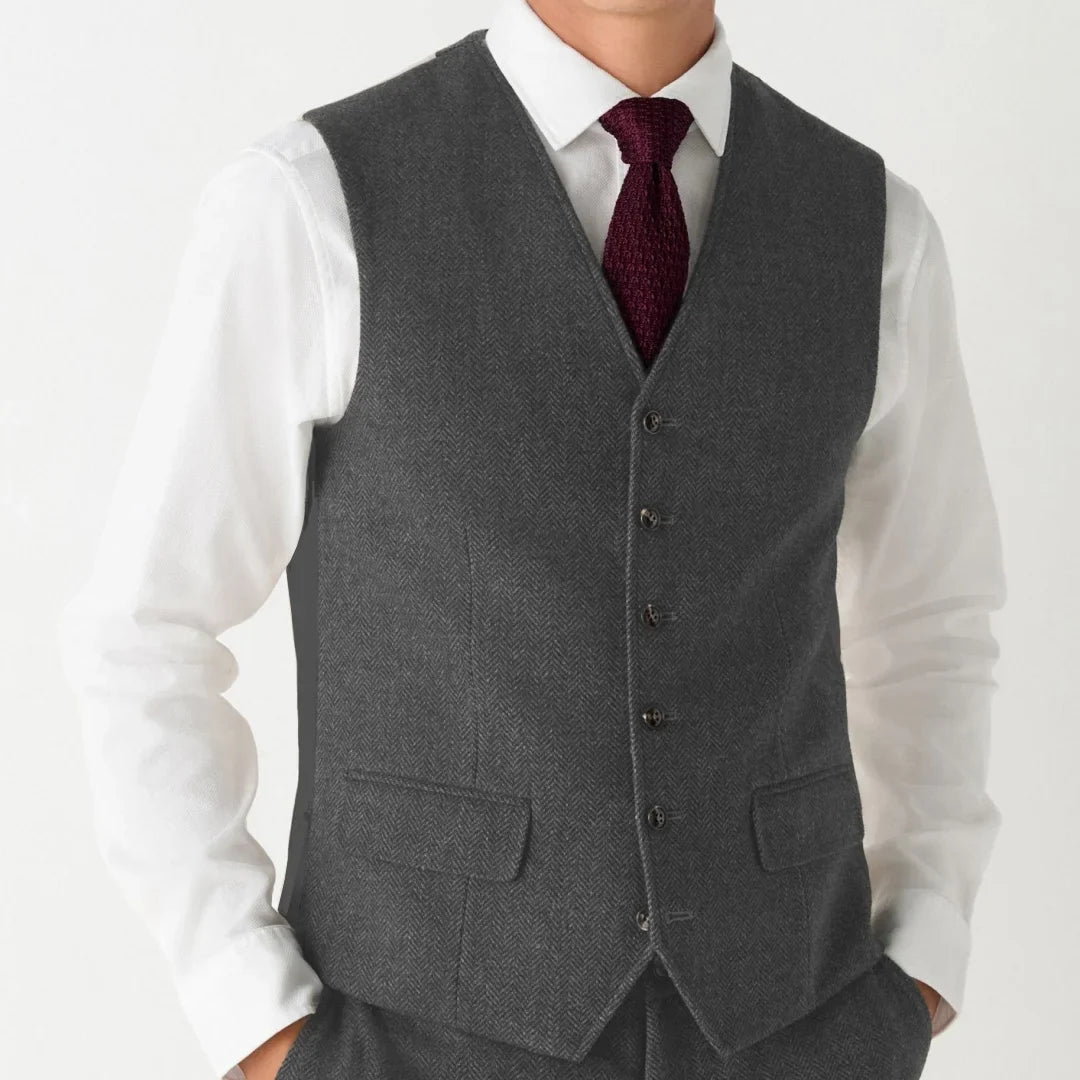 Men Vest Coffee Herringbone Single Button V Neck Waistcoat For Wedding Banquet Office Business Work Daily Casual Men Suit Vest