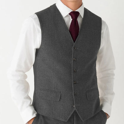 Men Vest Coffee Herringbone Single Button V Neck Waistcoat For Wedding Banquet Office Business Work Daily Casual Men Suit Vest