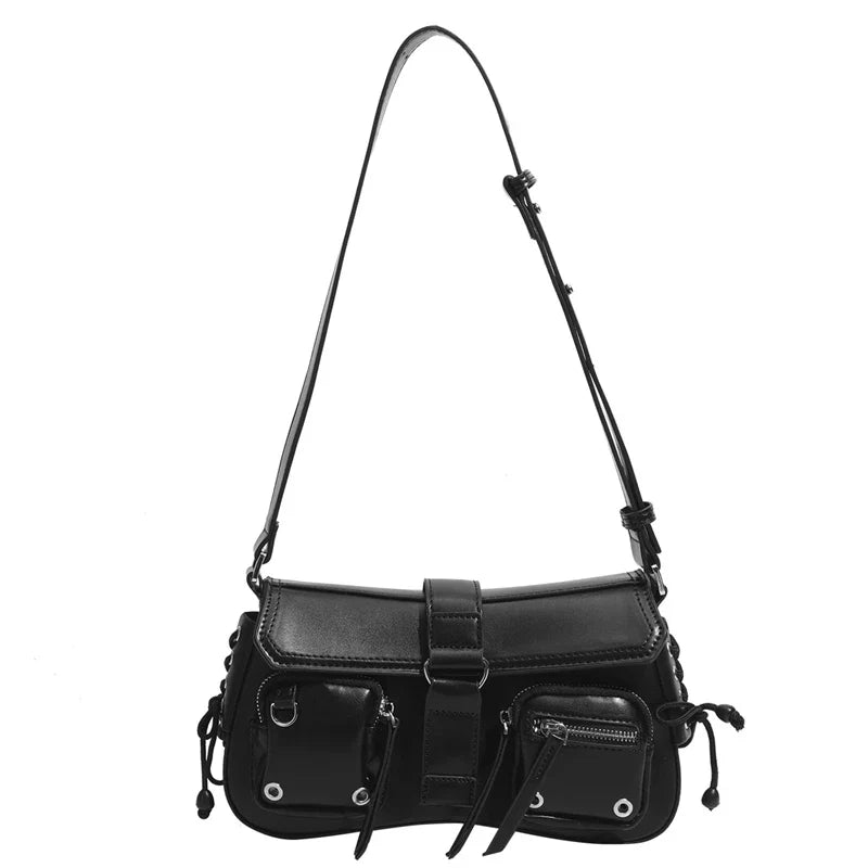Goth Punk Cool Women's Underarm Bag Hot Girls Shoulder Bags Fashion Design PU Leather Female Handbags Tote Purse with Zipper