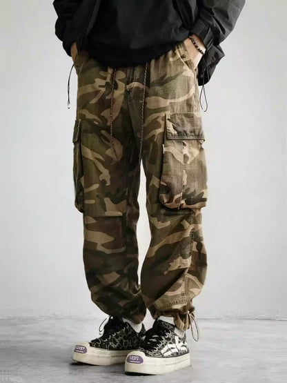 Mens American Camo Tactical Cargo Pants Outdoor Hiking High Quality Relaxed Fit Straight Leg 100% Cotton Casual Trendy Trousers