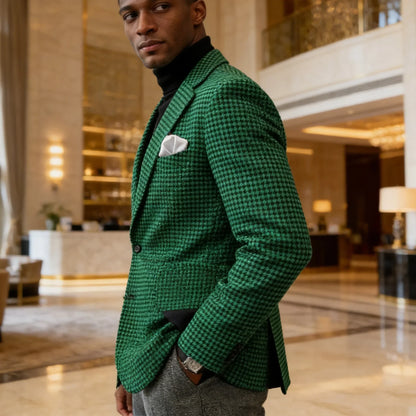 Men's Camel Velvet Blazer with Leather Patchwork Slim Fit Formal Casual Tuxedo Jacket Two-Tone Business Suit Coat