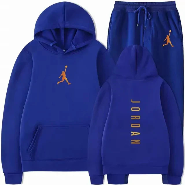 Men's pullovers for autumn and winter, solid-color hoodie + stretch waist jogging pants two-piece set, fashionable outdoor casua