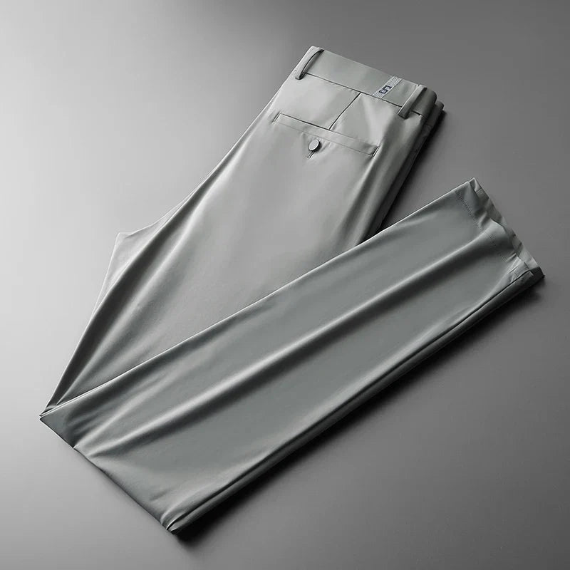New Ice Silk Casual Pants Men Spring and Summer Mid Straight Thin Breath Pants Comfortable Light Elastic Loose Trousers