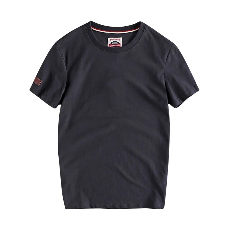 Summer New American Retro Short-sleeved O-neck Solid Color T-shirt Men's Fashion Simple 100% Cotton Washed Casual Sport Tops