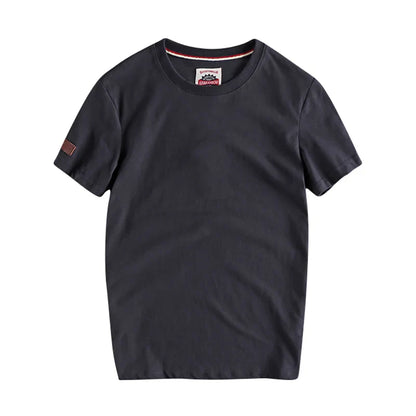 Summer New American Retro Short-sleeved O-neck Solid Color T-shirt Men's Fashion Simple 100% Cotton Washed Casual Sport Tops