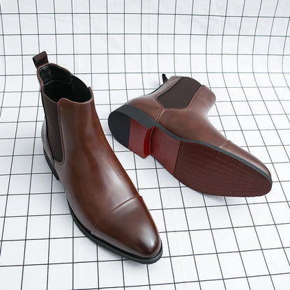 Chelsea Boots for Men Red Sole Pu Ankle Business Round Toe Slip-On Mens Boots Free Shipping Size 38-46 Men Shoes