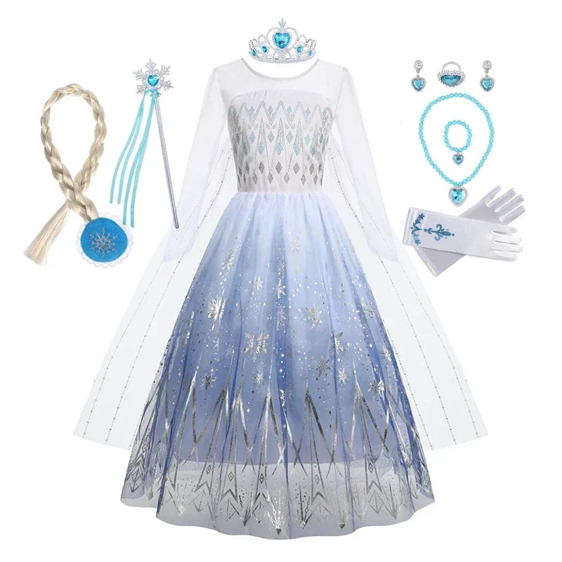 Elsa Dress for Girls 2-10 Yrs Birthday Role Anna Elsa Princess Dress for Kids Halloween Carnival Party Girls Costume