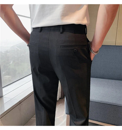 High Quality Fashion Striped Casual Men's Suit Pants 2026 New Business Office Social Wedding Slim Fit Trousers Oversized Size