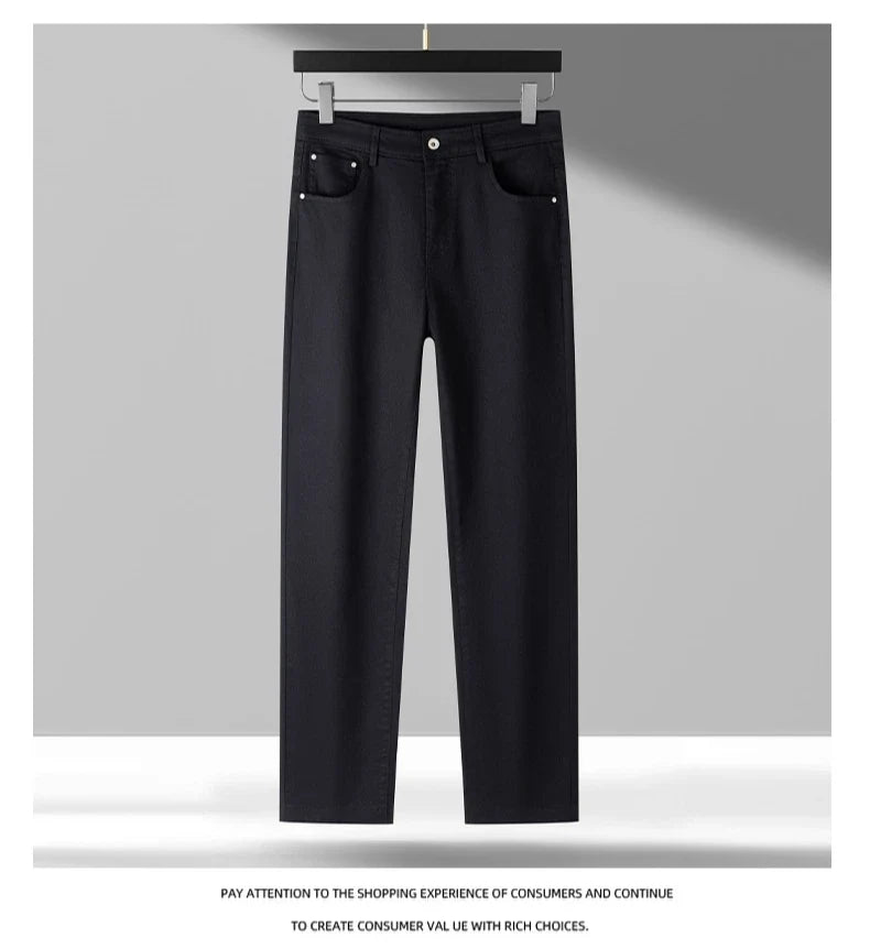High Quality Lyocell Jeans Men Spring Autumn New Fashion Straight Long Pants Soft Business Brand Classic Stretch Denim Trousers