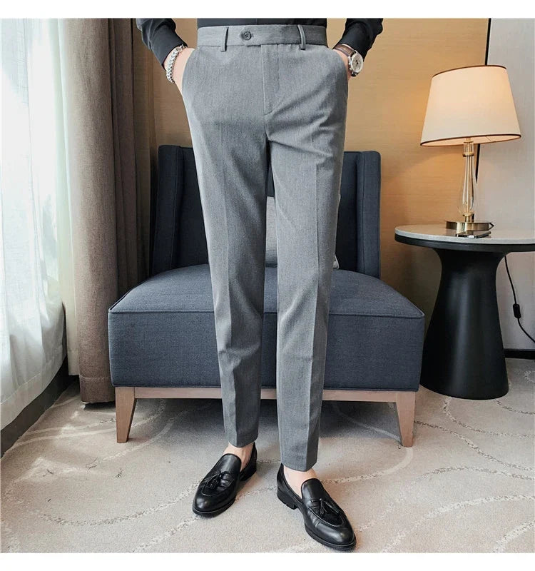 Autumn Winter New Embroidered Business Formal Pants Men Fashion Wedding Slim Fit Trousers High Quality Solid Social Suit Pants