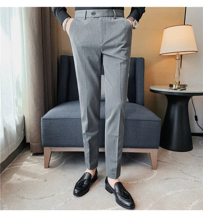Autumn Winter New Embroidered Business Formal Pants Men Fashion Wedding Slim Fit Trousers High Quality Solid Social Suit Pants