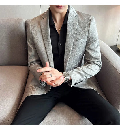 New Luxury Jacquard Floral Suit Jacket High Quality Men Business Slim Fit Casual Social Blazers Coats Formal Stage Prom Tuxedo
