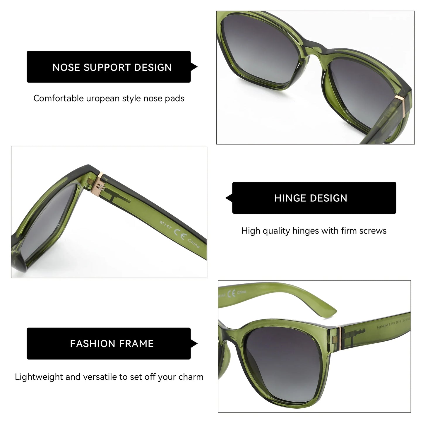 Fashion Original Thick Butterfly Frame Polarized Sunglasses for Women Chunky Uv400 Protection Shade Cat Eye Sun Glasses