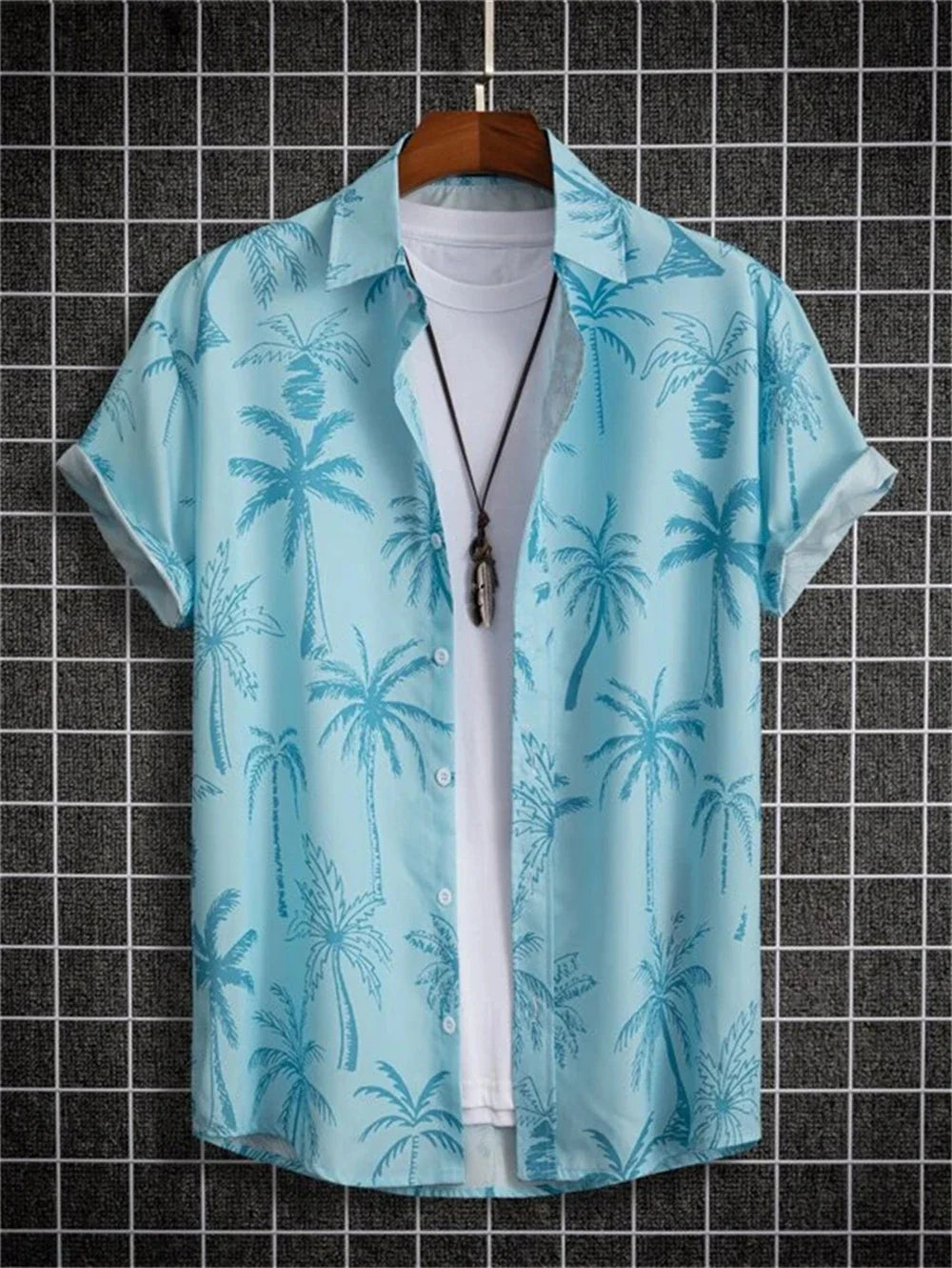 Hawaiian Shirt Man 3D Coconut Tree Gradient Pattern Casual Shirt Harajuku Fashion Oversized Top Funny Print Pink Men's Clothing