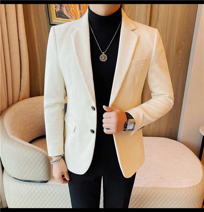British Style Solid Color Slim Suit Jacket Men Fashion Casual Business Blazers Coats High Quality Social Wedding Elegant Jackets