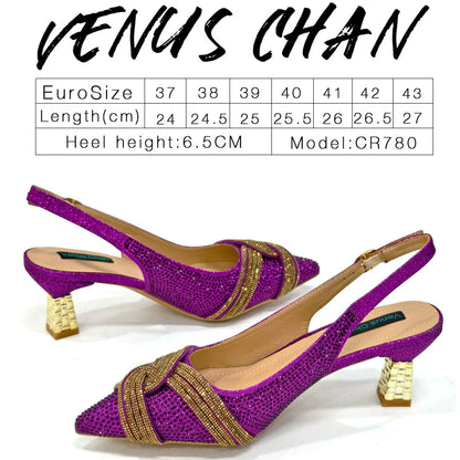 Nigerian Heel Party for Women Shoes and Bag Set Champagne Colour Rhinestone Handbag Italian Design Wedding INS 2024