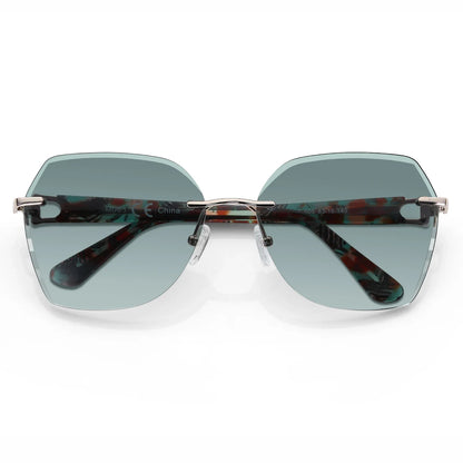 Fashion Women Rimless Sunglasses for Ladies Trendy Geometric Diamond Cutting Gradient Lens UV Protection Shades