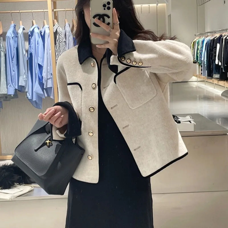 Hot Selling Slimming Vinegar Medium Long Suit Collar Windbreaker Women's Commuting Temperament Suit Jackets Single Breasted