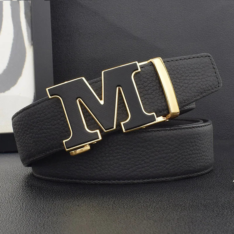 High Quality Designers Letter M White Leather Belt Men Luxury Famous Young Men Cowhide  Brand Jeans Relaxed Jeans Mode Man Belt