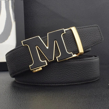 High Quality Designers Letter M White Leather Belt Men Luxury Famous Young Men Cowhide  Brand Jeans Relaxed Jeans Mode Man Belt