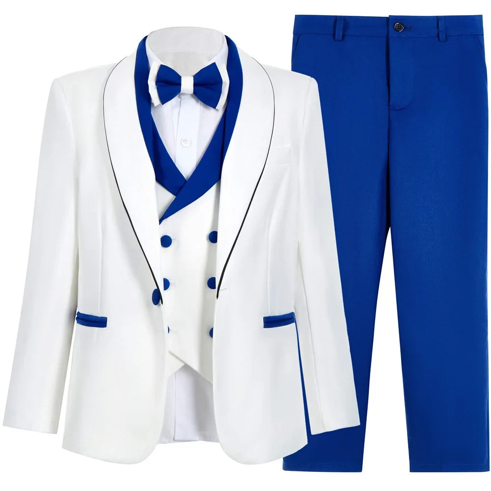 Hot Selling Red White Contrast Boys Formal Suit Set 3-14 Years 2026 4 Piece Kids Wedding Tuxedo Blazer Vest Pants Bow Tie