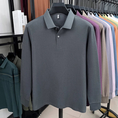 100%pure cotton autumn winter men's high-end designer fashionable long sleeved boutique button casual comfortable polo shirt top