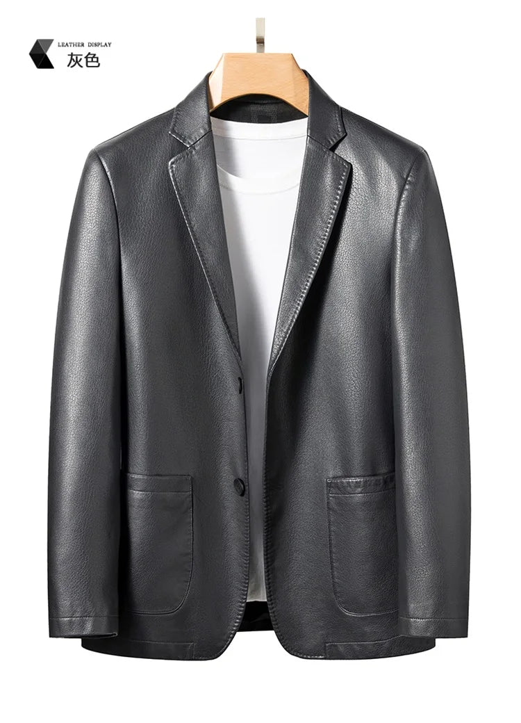 2025 Men's Slim Fit Leather Jacket High-Quality Fashion Trend All-Matching Autumn Winter Blazer for Stylish Men