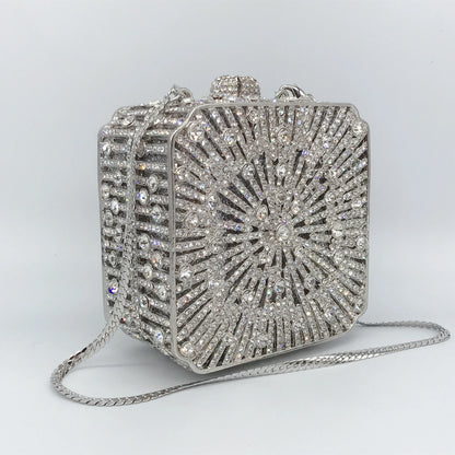 Women Clutch Bag Small Square Box, Full Cover Rhinestone Crystal Evening Bag, Handmade Bridal Party Wedding Prom Dinner Purse
