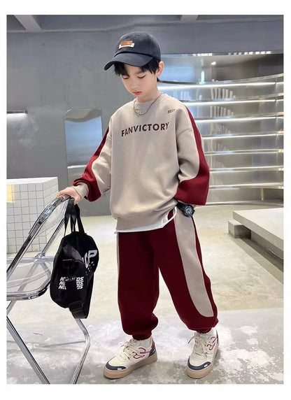 Spring Autumn Boys Cotton Alphabet Workout Sweatshirt+Sweatpant Sets School Kids 2PCS Tracksuit Children Jogger Outfits 7-16 Yrs