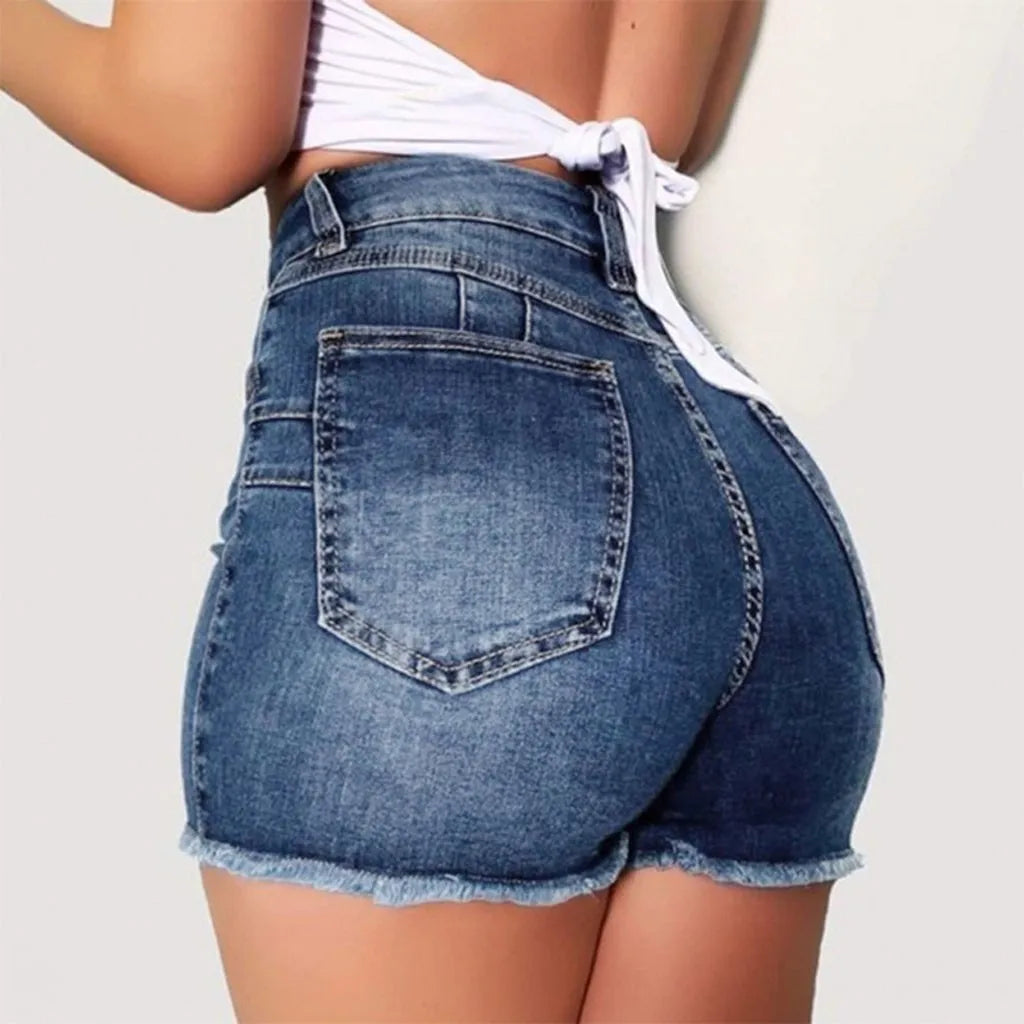 2025 New Summer Womens Jeans Shorts Jeans Short Length High Waisted Broken Denim Shorts Ripped Jeans High Waisted Hotpant Shorts