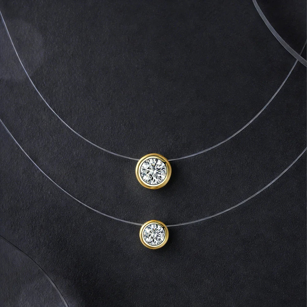 0.5/1CT Bezel Set Moissanite Pendant Necklace Women  Certified 925 Sterling Silver Transparent Fishing Line Choker Chain Jewelry