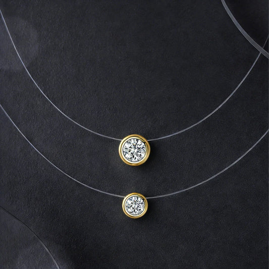 0.5/1CT Bezel Set Moissanite Pendant Necklace Women  Certified 925 Sterling Silver Transparent Fishing Line Choker Chain Jewelry