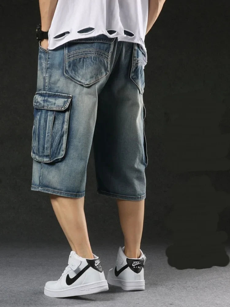 2025 Men‘s New Mens Plus Size Loose Baggy Denim Shorts Fashion Streetwear Hip Hop Skateboard Cargo Jeans Short for Male Men