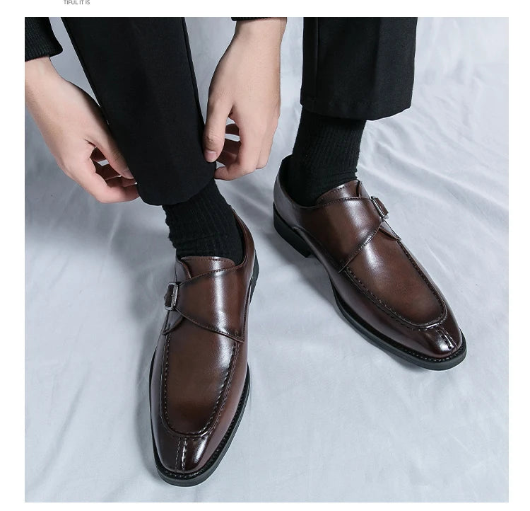 Men's business casual leather shoes cowhide retro round head British leather shoes men's leather big head men's shoes tide