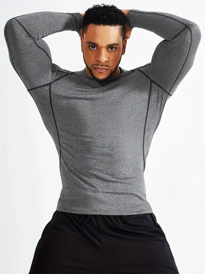 Fitness tight fitting men's long sleeved sports running basketball elastic base shirt with quick absorption and sweat wicking pr