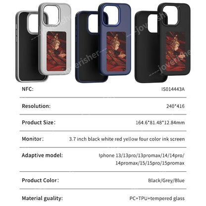 NFC DIY Picture Ink Phone Case for iPhone 16 15 14 13 Pro Max DIY Case Screen Phone Cover Cartoon Protection Funda Battery Free