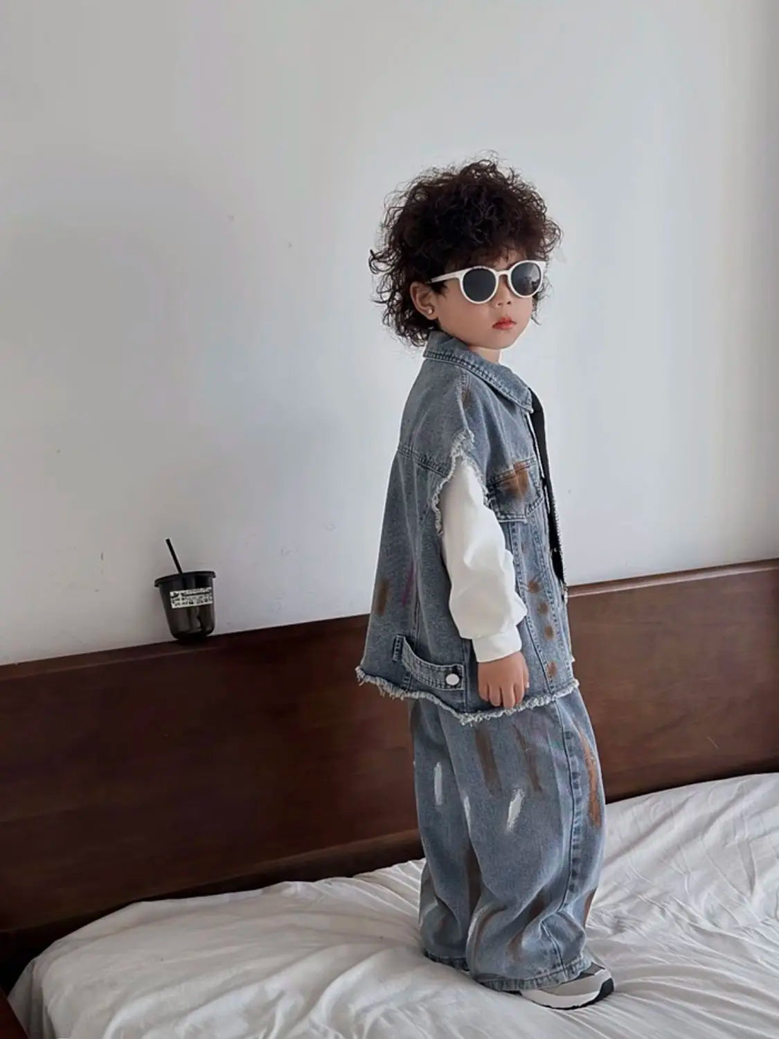 Boys Vest +Pants + Tie Outfits Kids Suits Cotton 3PCS/Set 2026 Blue Jean Spring Autumn Cotton Sport Teenagers Children Clothing