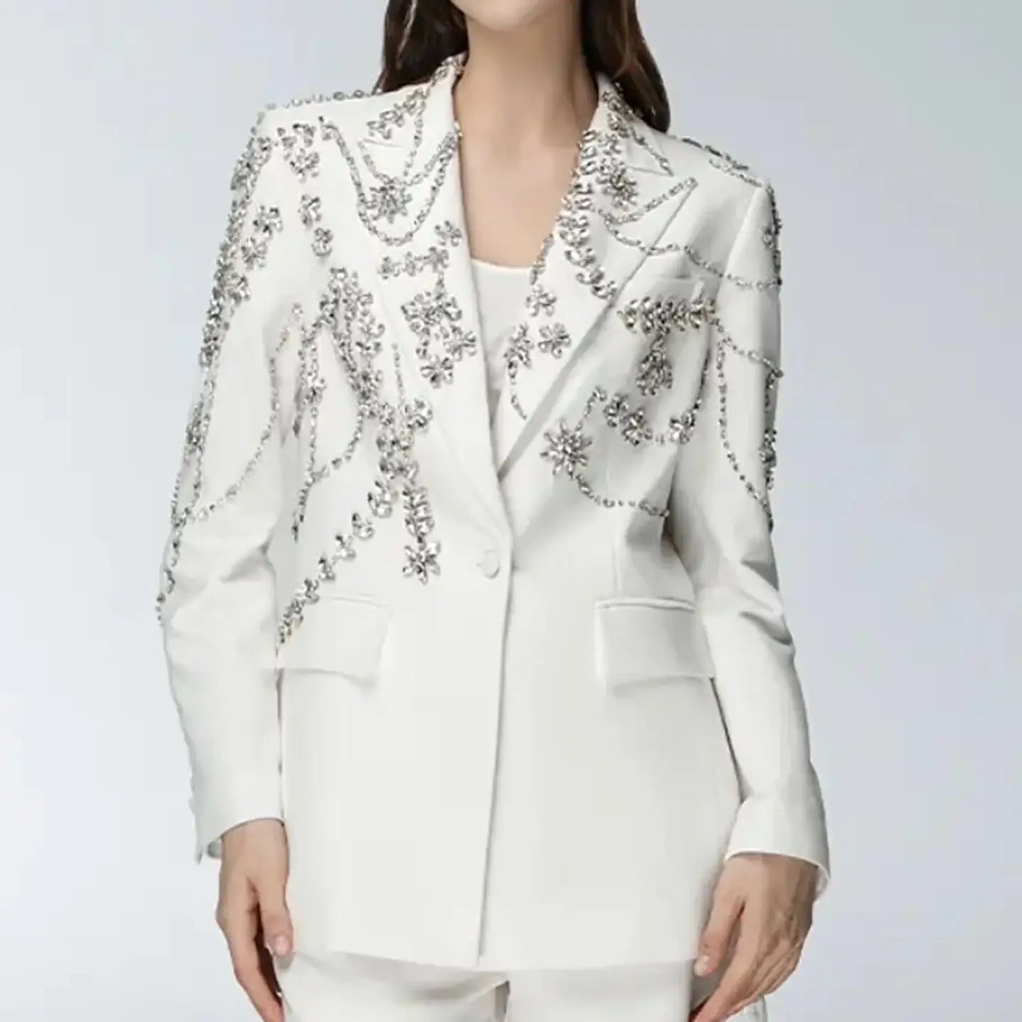 Luxury Formal One Pcs White Fashion Peak Lapel Modern Single Breasted Woman Suit Set Slim Fit Banquet Singer Host Customized