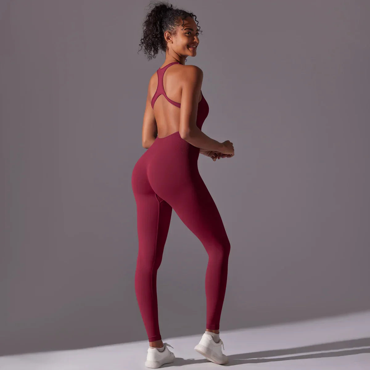 Backless Yoga Bodysuit Women Sports Jumpsuit Fitness Sportswear Workout Set Solid Color Seamless Butt Lifting Yoga Bodysuit
