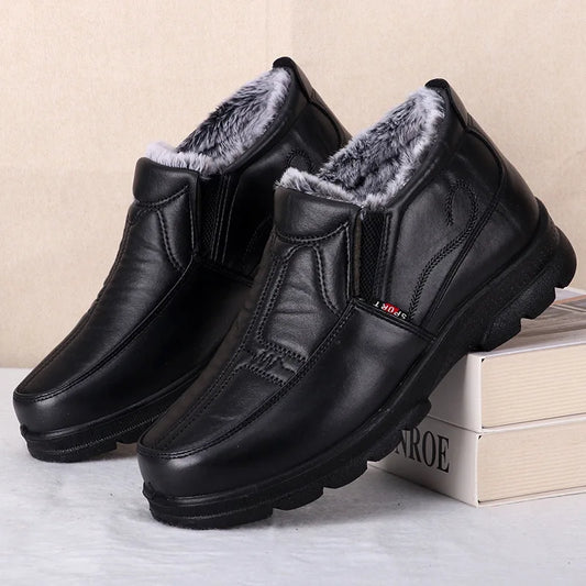 Shoes for Men 2025 Winter Fashion Non-slip Cotton Shoes Men's Thickened Leather Waterproof Casual Snow Boots Zapatillas Hombre