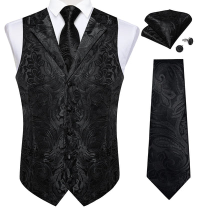 Men's Vest Tie Set Paisley Tuxedo Suit Waistcoat and Necktie Hankerchief Cufflinks for Wedding Party Groom Clothing