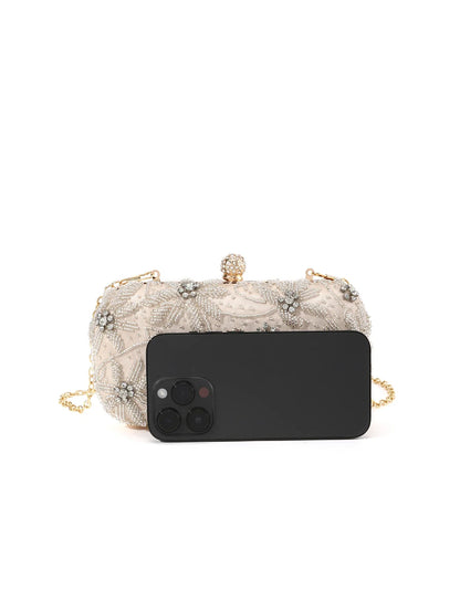 Gorgeous，fashion and shiny mini handmake diamond-studded rhinestones beaded flower pattern hand party wedding evening clutch bag
