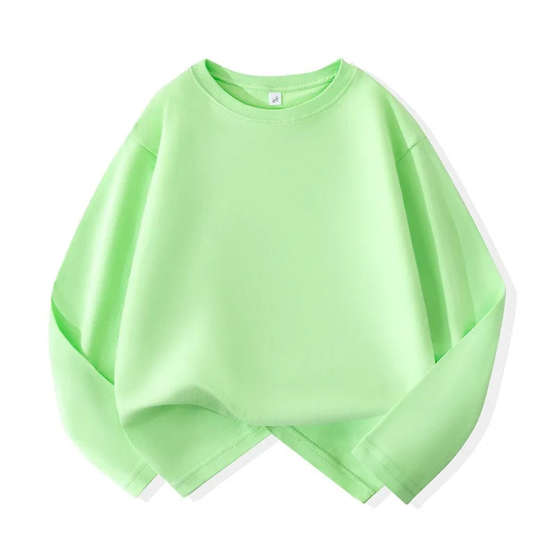 1pcs Spring Autumn Children's Pure Cotton Long Sleeve T-shirts Solid Color Boys Girls Tops Kids Baby Leisure Tee Student Clothes